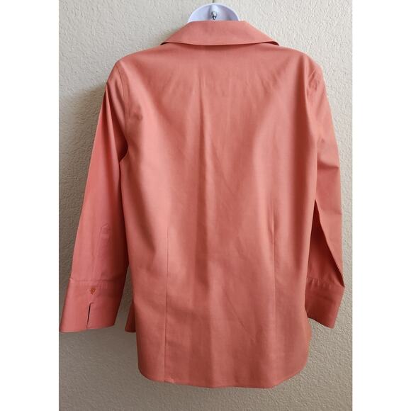 Coldwater Creek Orange Button Up Deep V Neck Dress Top Small Lightweight Collard - Picture 3 of 5